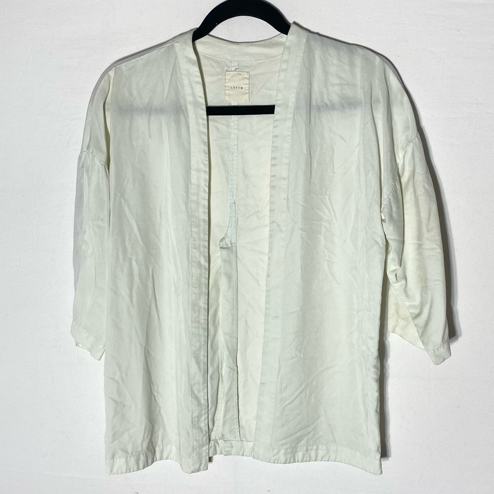 Loft 82 Off White Tencel Open Front Kimono Cardigan L